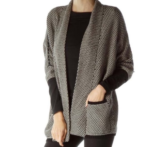 Splendid Black & Cream Cotton Silk Blend Crocheted Knit Open Front Cardigan S - Picture 3 of 7